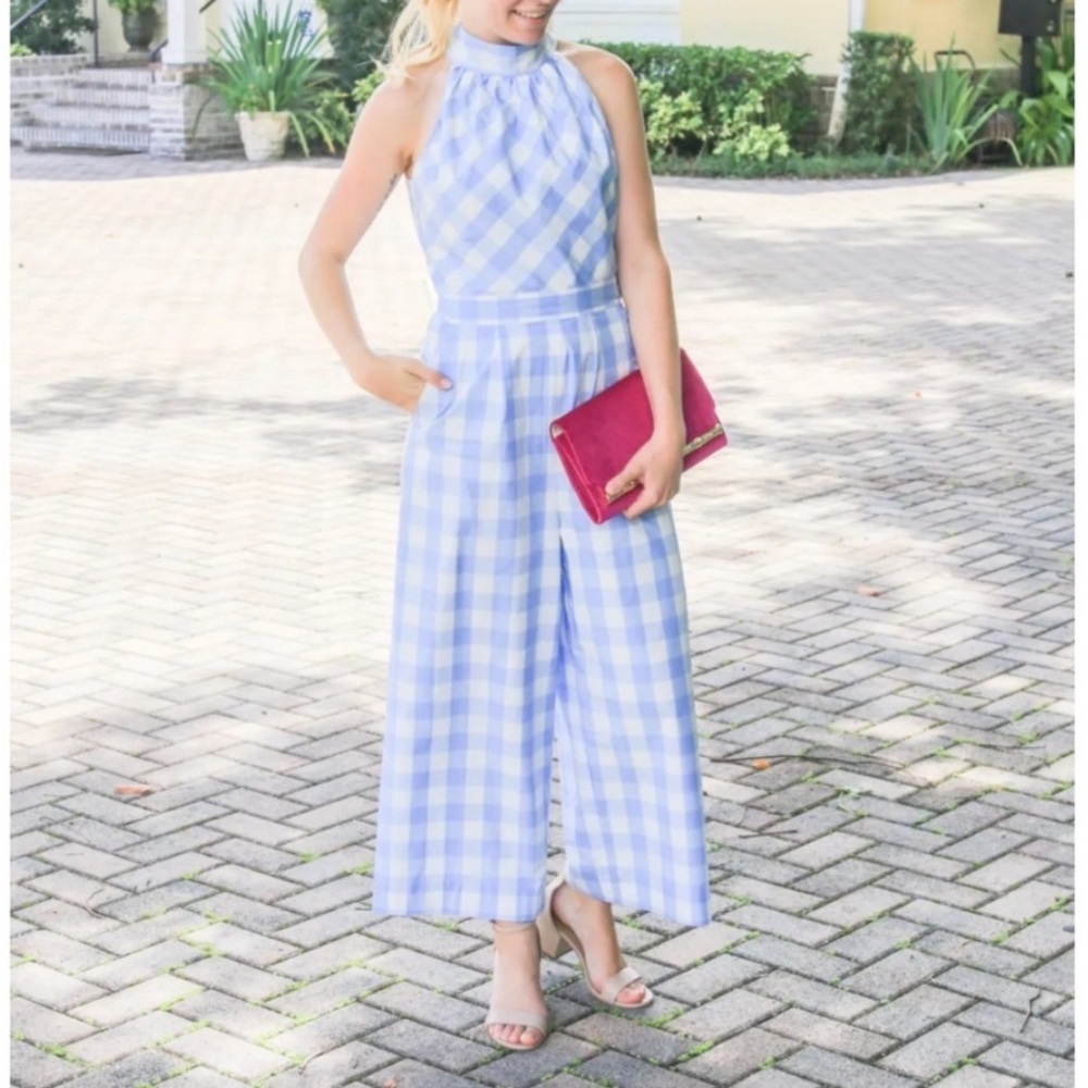 J.Crew High Neck Gingham Jumpsuit Outfit Bow Romper